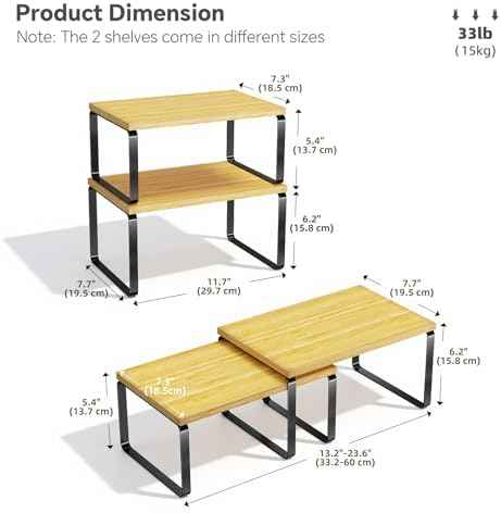 Simple Trending Bamboo Cabinet Organizer Shelf, Set of 2 Kitchen Counter Shelves, Stackable Expandable Spice Rack Kitchen Storage, Black and Natural Beige