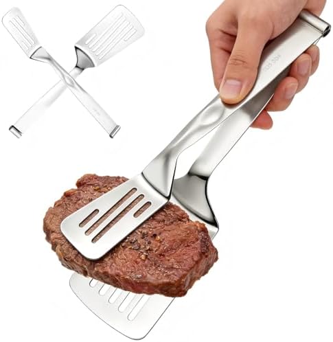 Durable 304 Stainless Steel Spatula Tongs, Rust-Proof 2-in-1 Cooking