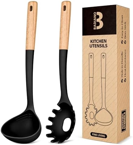 Badiano Kitchen Pasta Fork and Ladle Set, Black