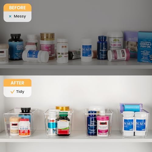 YIHONG 4 Pack Clear Storage Bins, Pantry Organizer Bins with Handle