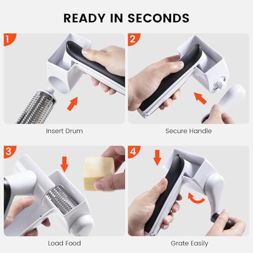 Rotary Cheese Grater Hand Crank, 2 Stainless Steel Drums