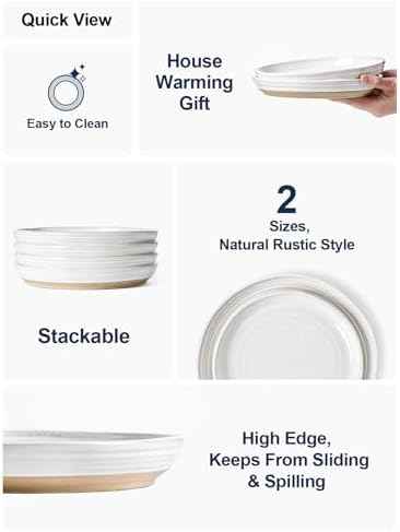LE TAUCI 8 Inch Ceramic Salad Plates Set of 4, Modern White Appetizer