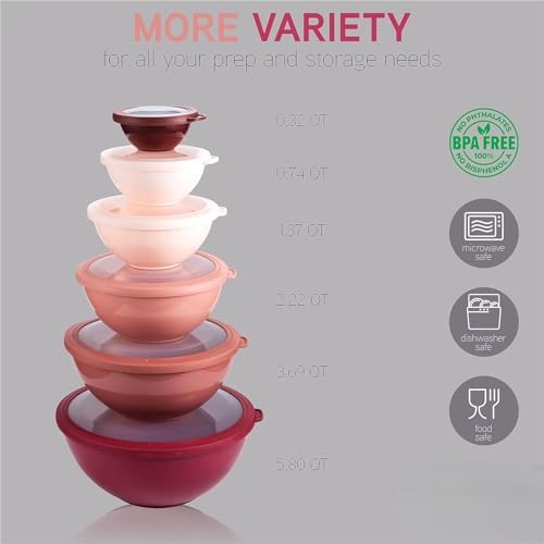 12 Piece Mixing Bowls with Lids Set BPA Free Plastic Nesting Bowls for