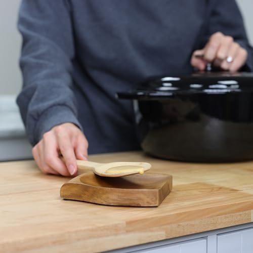 Potted Pans Wooden Spoon Rest - Acacia Wood Stove Top Spoon Holder