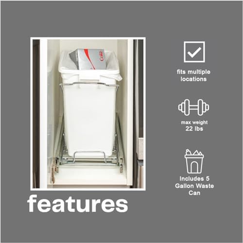 Household Essentials Pull-Out Trash Can, 5 Gallon, Chrome and White