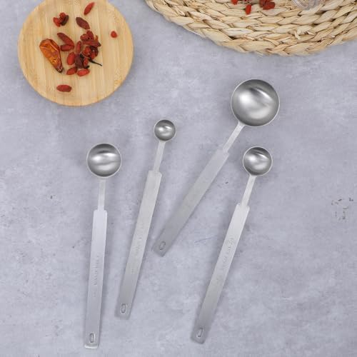 4 Pcs Long Handle Measuring Spoons Set Stainless Steel Measuring Spoon