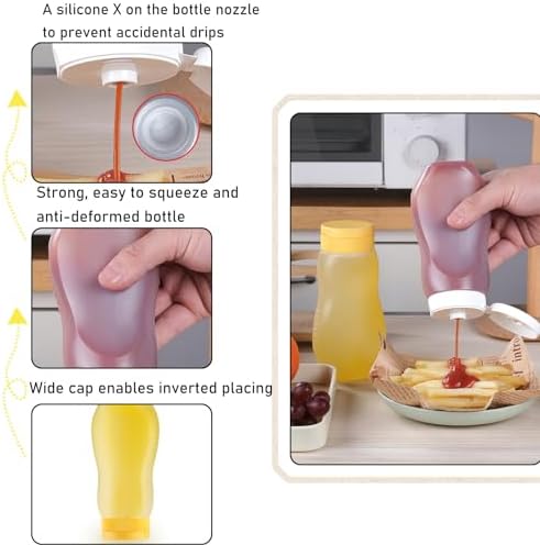 6 pack Condiment Squeeze Bottles for Sauces 12oz with Flip Top, Hot