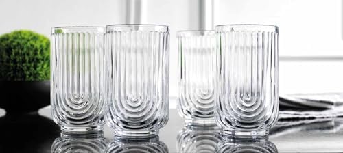 Glaver's Drinking Glasses Set of 8. 17oz Vintage Drinking Cups. Ripple