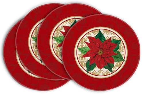 Artoid Mode Watercolor Poinsettia Red Christmas Round Placemats Set of