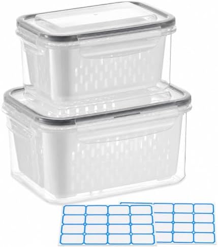 Fruit Storage Containers, Produce Saver Bins With Drain Basket And