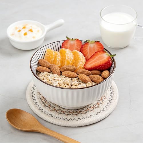 QINLANG 6 Inch Blue and White Porcelain 30 oz Bowls Set of 6 for Soup