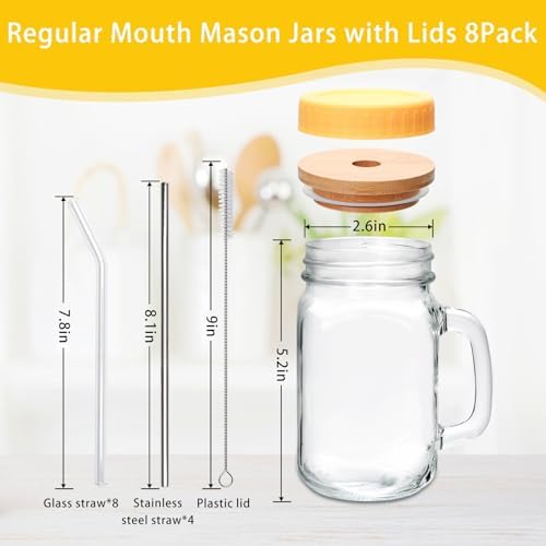 Maredash 16 oz Mason Jar Cups with Handle,Mason Jar Cups 8pack