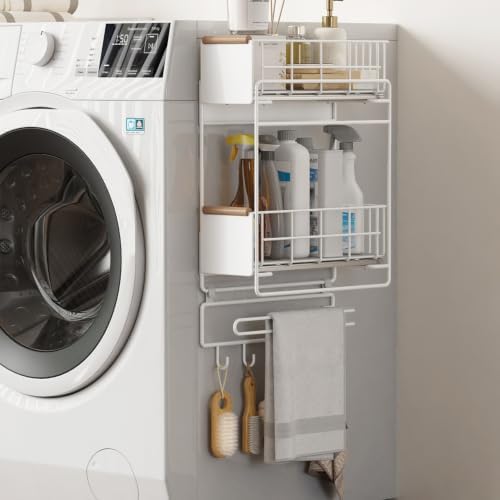 Pull Out Laundry Magnetic Organizer with 5 Hooks