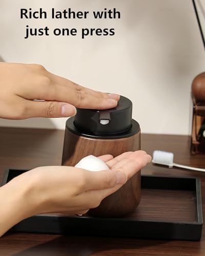 Walnut Wood Grain Foaming Soap Dispenser, Refillable Foam Bottle