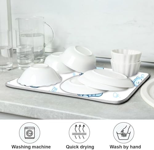 OTVEE Underwater Cat Print Dish Drying Mat for Kitchen Counter