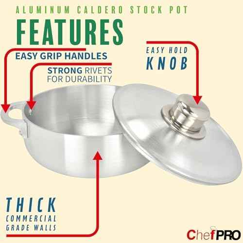 ALUMINUM CALDERO STOCK POT by Chef PRO, Superior Cooking Performance
