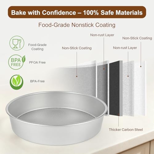9 Inch Round Cake Pan Set of 2, Nonstick Heavy-Duty Steel