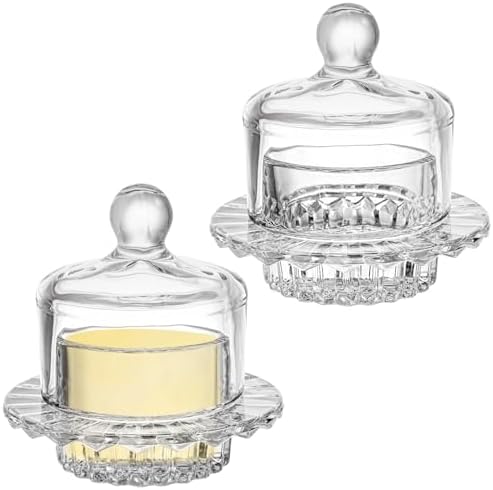 Frcctre 2 Pack Glass Butter Dish, Small Round Glass Butter Keeper with