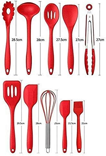 EastDeals Silicone Kitchen Utensils Set, 10 Piece, Red