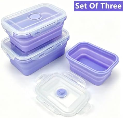 Purple Collapsible Meal Prep Containers Camping Bowls Silicone Bento