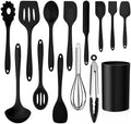 LIANYU 14 Pcs Black Silicone Kitchen Utensils Set