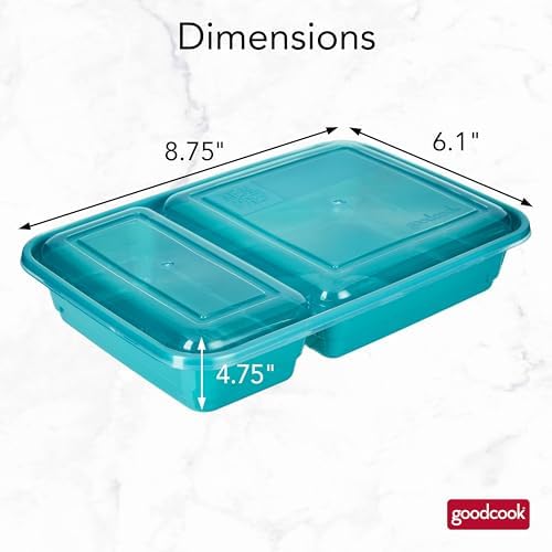 GoodCook Meal Prep Rectangle Two Compartment 20-Piece, Teal, Made