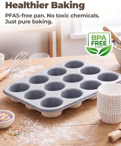 Bake Choice Muffin Pan for Baking, Standard Cupcake Pan, Cream Gray