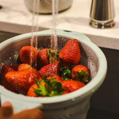 Dexas 8" Collapsible Silicone Strainer in Sage, Kitchen Strainer with