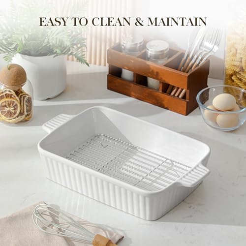 MALACASA 4.4 QT Baking Dishes with Rack,Casserole Dishes for