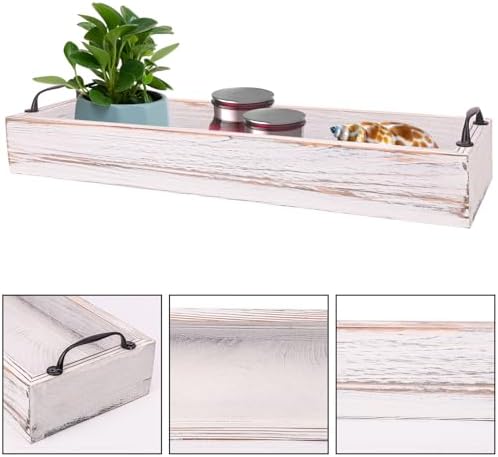 2 PCS 16 Inch Rustic Wooden Serving Trays with Metal Handles