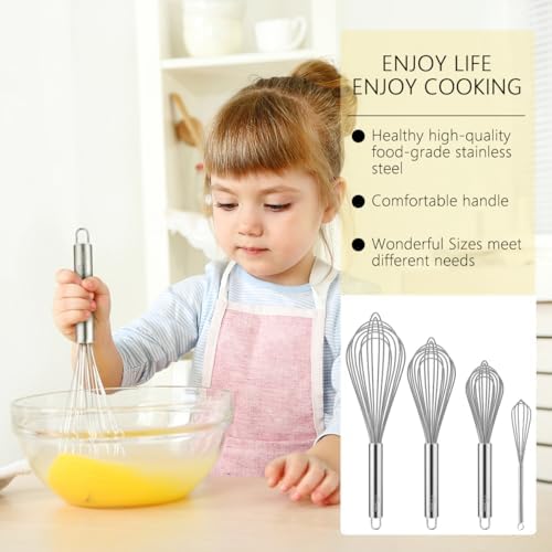 HOTEC Stainless Steel Whisk Set of 4, Food Grade Balloon Whisk Egg
