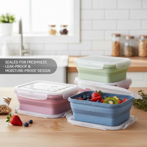 Silicone Food Containers, 3-Pack 550ml Collapsible Food Storage