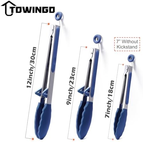 Kitchen Tongs with Silicone Tips, 3 Sizes, Blue