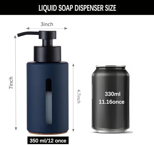 Enra Blue Soap Dispenser, 12oz Blue Glass Soap Dispenser with Pump