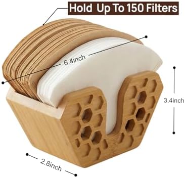 Bamboo Coffee Filter Holder - Dispenser, Storage, Container & Rack for
