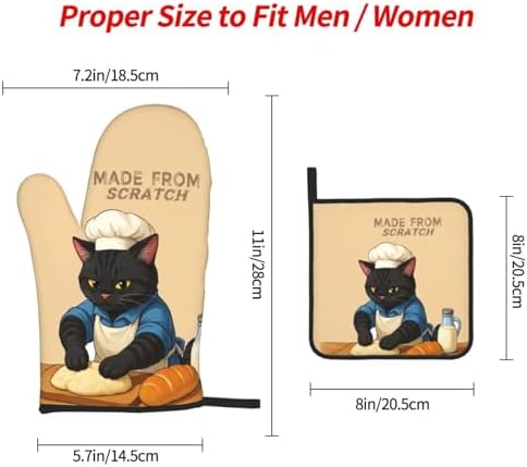 Funny Black Cat Oven Mitts and Pot Holders Set