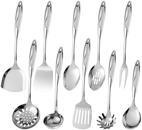 304 Stainless Steel Kitchen Utensils Set, 10 Pcs Metal Cooking