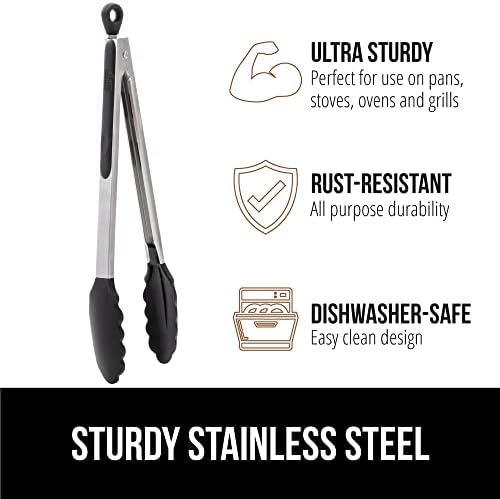Gorilla Grip Tongs Set of 2, 7 and 9 Inch, Black
