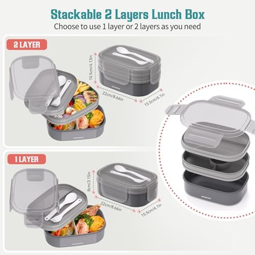 RIKDOKEN Bento Lunch Box, Stackable 2 Layers Containers with