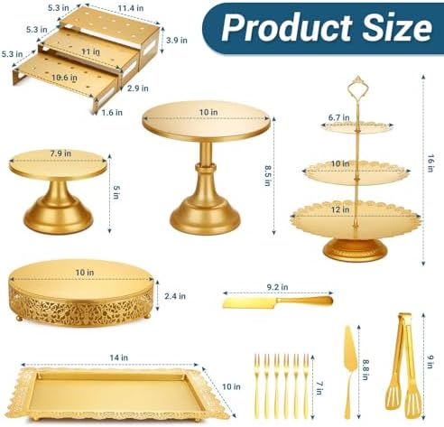 Audab Metal Gold Dessert Table Display Set Including Cake Stands