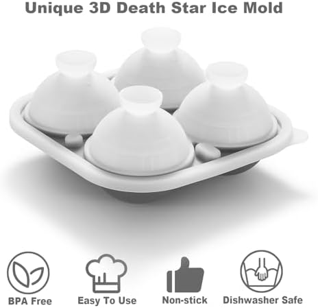 Nax Caki 3D Death Star Ice Cube Molds, Large Silicone Fun Shapes