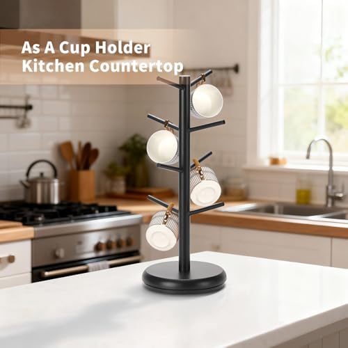 BAMBANG Mug Holder, 360° Rotating Mug Tree Holds 8 Coffee Cups, Space