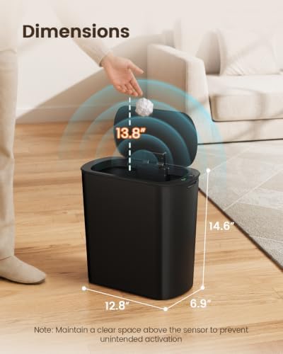 TIPGO 5 Gallon Automatic Bathroom Trash Can with Lid, Black