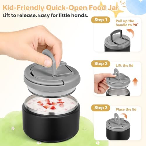 Bento Lunch Box with 8oz Soup Thermo,Kids Leakproof 4 Compartment