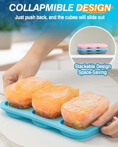 Silicone Freezer Trays With Lid, 2 Pack Collapsible Silicone Freezer