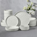 E-far Stoneware Dinnerware Set, 16-Piece White Plates and Bowls Sets