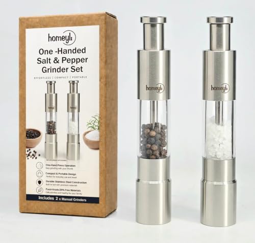 Manual Salt & Pepper Grinder Set, Adjustable Coarseness, Stainless