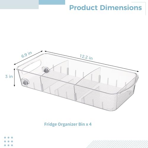 4 PCS Fridge Organizer Bins With Wheels, Roll Out Refrigerator