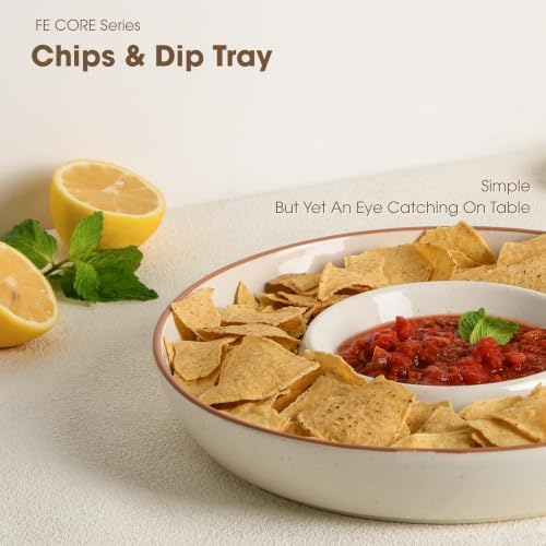 FUN ELEMENTS Ceramic Chips and Dip Serving Tray: 12 Inch Large Divided