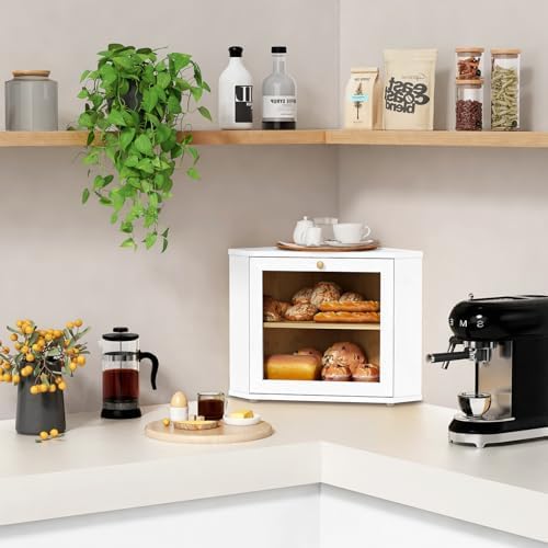 White Corner Bread Box for Kitchen Countertop, Double Layer Large Breadbox